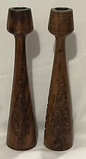Vintage Pair Of Hand Carved Wooden Candle Holders 10” picture