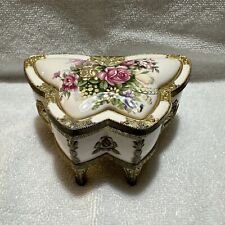 Enamel & Metal Floral Butterfly Trinket Jewelry Box (5x3.25x2.5