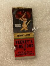 Feeney’s Fine Food Davenport Iowa Vintage Matchbook Girlie Pinup picture