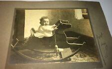 Rare Antique American Adorable Child, Rocking Horse & Odd Hung Doll C.1926 Photo picture