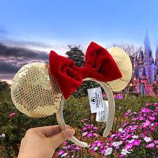 DisneyParks Red Limited Party Minnie Mouse Bow Gold Sequins Ears Headband Ears picture
