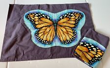 Vintage BUTTERFLY Monarch Pillowcases (Pair) Standard Smokey Purple 1970s mod picture
