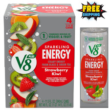 V8 +Energy Sparkling Strawberry Kiwi Juice Energy Drink, 11.5 fl oz Can, 4 Count picture