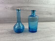 Pair Of Vintage Blue Glass Bottles w/Cork Plugs Made In Japan picture