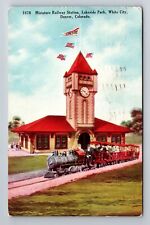 Denver CO-Colorado, Clock Tower Lakeside Park, Train, Vintage c1908 Postcard picture