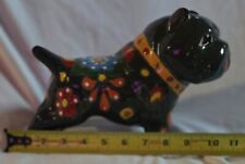 MEXICAN TALAVERA Pottery BULLDOG Sculpture Animal Figure Dog Dark Grey picture