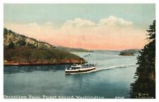 Postcard 1912 WA Boat Ship Vessel Aerial View Puget Sound Washington        picture