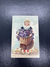 Postcard Raphael Tuck Easter Dutch Girl Chicks Basket Flowers Antique 1909 picture