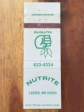 Nutrite Corn Grass Seed Flat Matchbook Cover Leeds Maine AG Chemicals Fertilizer picture