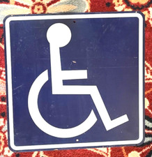 Vintage Blue Handicap Metal Enamelware Parking Wheelchair Large 24" x 24" Sign picture