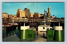 Seattle WA-Washington, Waterfront Skyline, State Ferry, Vintage Postcard picture