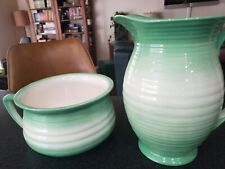 ANTIQUE 1920 ART DECO LAWRENCE & GRUNDY FALCON WARE GREEN WASH BASIN PITCHER picture