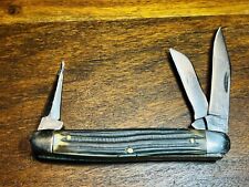 Grandpa’s 1940s Queen Cutlery Co. Stag Handle, Punch 3 Blade Stockman Knife picture