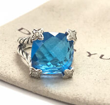 David Yurman 14x14mm Cushion on Point Ring with Blue Topaz and Diamonds size 7.5 picture