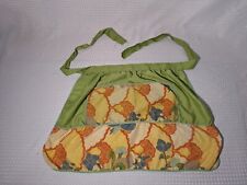 Vintage Half Waist Apron With Pockets Green Orange Floral Harvest Color Handmade picture