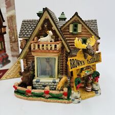 Lemax Christmas Village Brown's Taxidermy Ceramic Log Cabin Animals Vintage picture