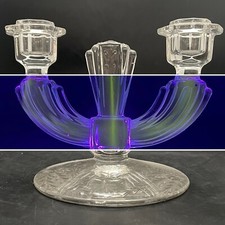 Tiffin Manganese Glass Williamsburg Art Deco Etched Embossed Candleholder USA picture