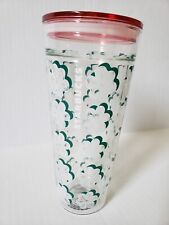 New Starbucks 2017 Venti Green Pink Flowers Double Wall Glass Tumbler 20 oz  picture