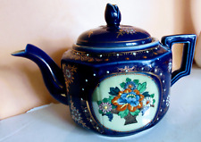 Vintage Moriage Cobalt Blue Hand Painted Japan Tea Pot 1950's picture