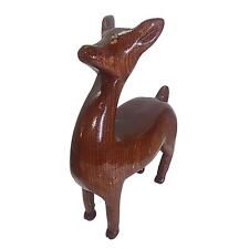 Vintage MCM Carved Wooden Deer Figurine 12inch picture