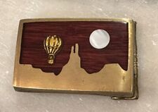 70’s Vintage Moonscape Buckles Wood Inlay Abalone Moon Hot Air Balloon picture