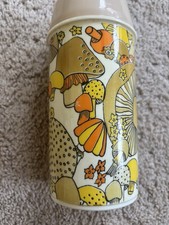VTG 1970s Aladdin Thermos Retro Boho Magic Mushroom Golden Brown Psychedelic picture