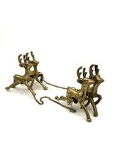 vintage brass 4 reindeer chained pulling sleigh parts holiday Christmas picture