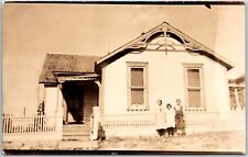 Siblings Portrait In Front Of Their House Antique RPPC Real Photo Postcard picture