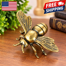 Solid Brass Bee Figurine Antique Copper Finish Desk Decor Collectible Gift US picture
