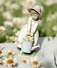 Rare Lladro No. 6876, Springtime Fun, Girl w/ Watering Can of Flowers COA & Box picture