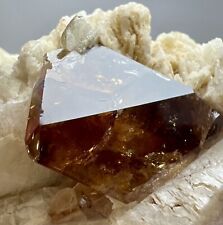 130 Gram Full Terminated Top Honey Color Topaz Crystal On Albite From Pakistan picture