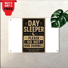 Day Sleeper Do Not Ring Doorbell Shift Work Plaque Retro Metal Tin Sign 8x12 In picture