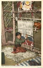 c1907 Fred Harvey Indian Postcard Tsonsi-Pah Navajo 6 year old Child Weaver Loom picture