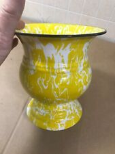 VERY RARE YELLOW SWIRL ANTIQUE AGATE POT IN NMINT GRANITEWARE OLD ENAMELWARE picture