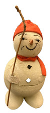 VINTAGE GERMAN CANDY CONTAINER - SNOWMAN WITH STICK & RED FELT SCARF/CAP picture