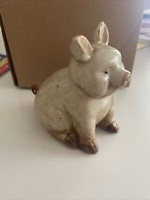 Cute Sitting Ceramic Farmhouse Pig Figurine Pottery Brown Color picture