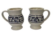 Dedham Pottery Rabbit Crackle Blue 8 Oz Pedestal Coffee Tea Mugs 2007 Set Of 2 picture