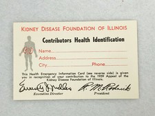 VINTAGE BUSINESS CARD - KIDNEY DISEASE FOUNDATION OF ILLINOIS - ID CARD picture