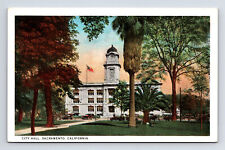 City Hall Palm Trees Cars Sacramento California CA WB Postcard picture