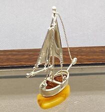 Baltic Amber Sterling Silver Sail Boat Ship 3” tall picture