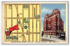 c1940's William Sloane House YMCA Building Map New York City NY Vintage Postcard picture