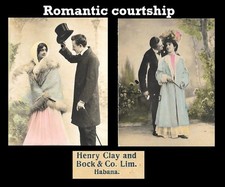 Lot 2 Antique Tobacco Cards —Romantic Courtship— by Henry Clair & Bock, c. 1900s picture