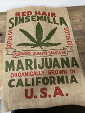 Red Hair SINSEMILLA MARIJUANA California Empty Burlap Bag Sack- NEW OLD STOCK picture
