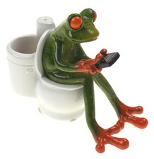 Texting Frog Figurine Home Decor Polystone Green Decorative Bathroom Office Gft picture