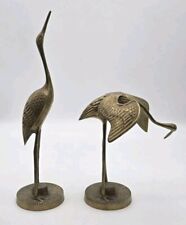 Brass Crane Egret Heron Birds Decorative Figurines Pair of 2 Vintage picture