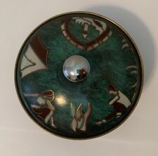 Vtg Hand Painted Round Green   Trinket Box Made in Israel picture