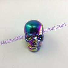 MeldedMind Titanium Aura Coated Quartz Carved Skull 41mm Display Decor Rainbow E picture