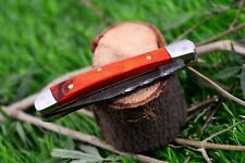 Custom Handmade Damascus Steel EDC Mini Trapper Pocket Folding Knife With Sheath picture