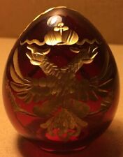 Vtg St Petersburg Etched Glass Gold Ruby Red Egg Double Eagle Crossed Sword picture