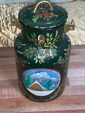 Hand painted Metal Jar with Snow Covered Cabin on it. picture